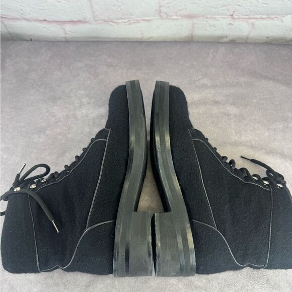 Chanel $1450 Wool Lace Up Black Biker Ankle Boots 9 - Picture 9 of 13
